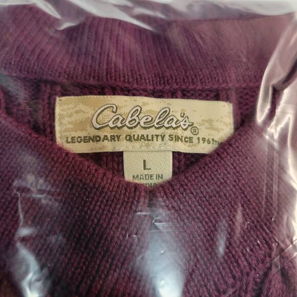 Cabela's Wine V-Neck Cable Knit 100% Cotton Sweater, L - Picture 8 of 8